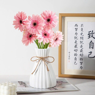Bình hoa nhựa giả gốm dáng Origami kèm nơ, lọ hoa decor họa tiết vân sọc tối giản hiện đại