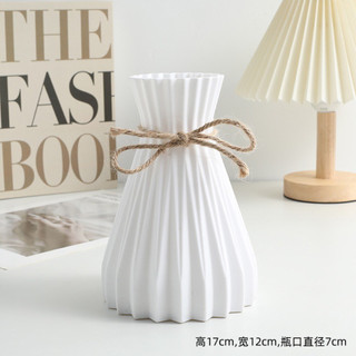 Bình hoa nhựa giả gốm dáng Origami kèm nơ, lọ hoa decor họa tiết vân sọc tối giản hiện đại
