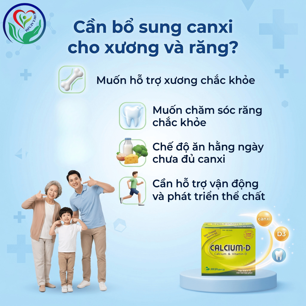 Viên uống Calcium-D PP.Pharco 100 viên bổ sung Canxi D3 hỗ trợ xương răng chắc khỏe
