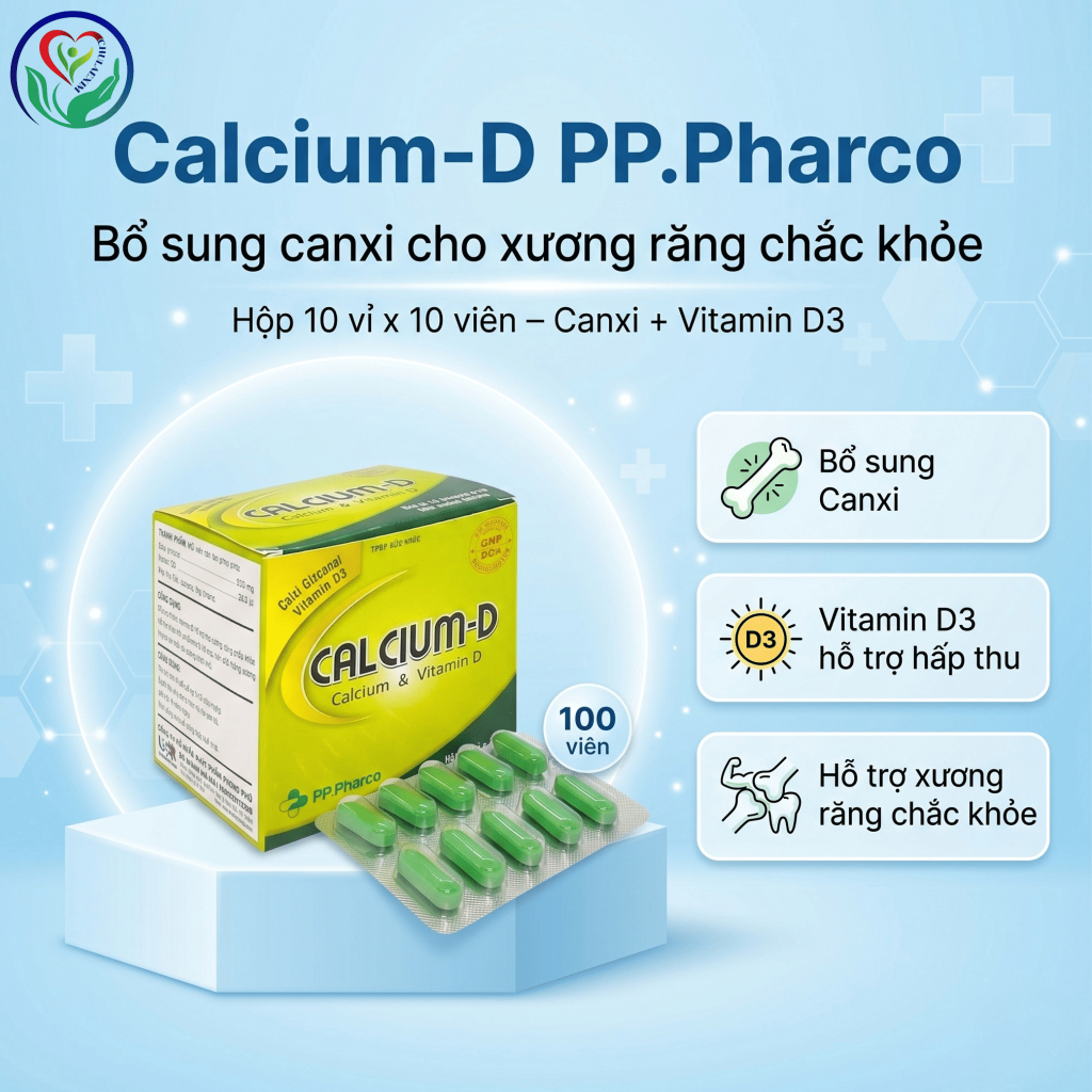 Viên uống Calcium-D PP.Pharco 100 viên bổ sung Canxi D3 hỗ trợ xương răng chắc khỏe