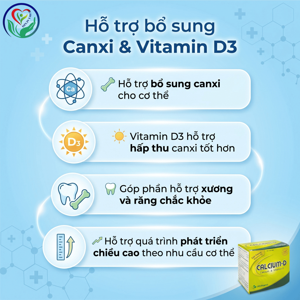 Viên uống Calcium-D PP.Pharco 100 viên bổ sung Canxi D3 hỗ trợ xương răng chắc khỏe
