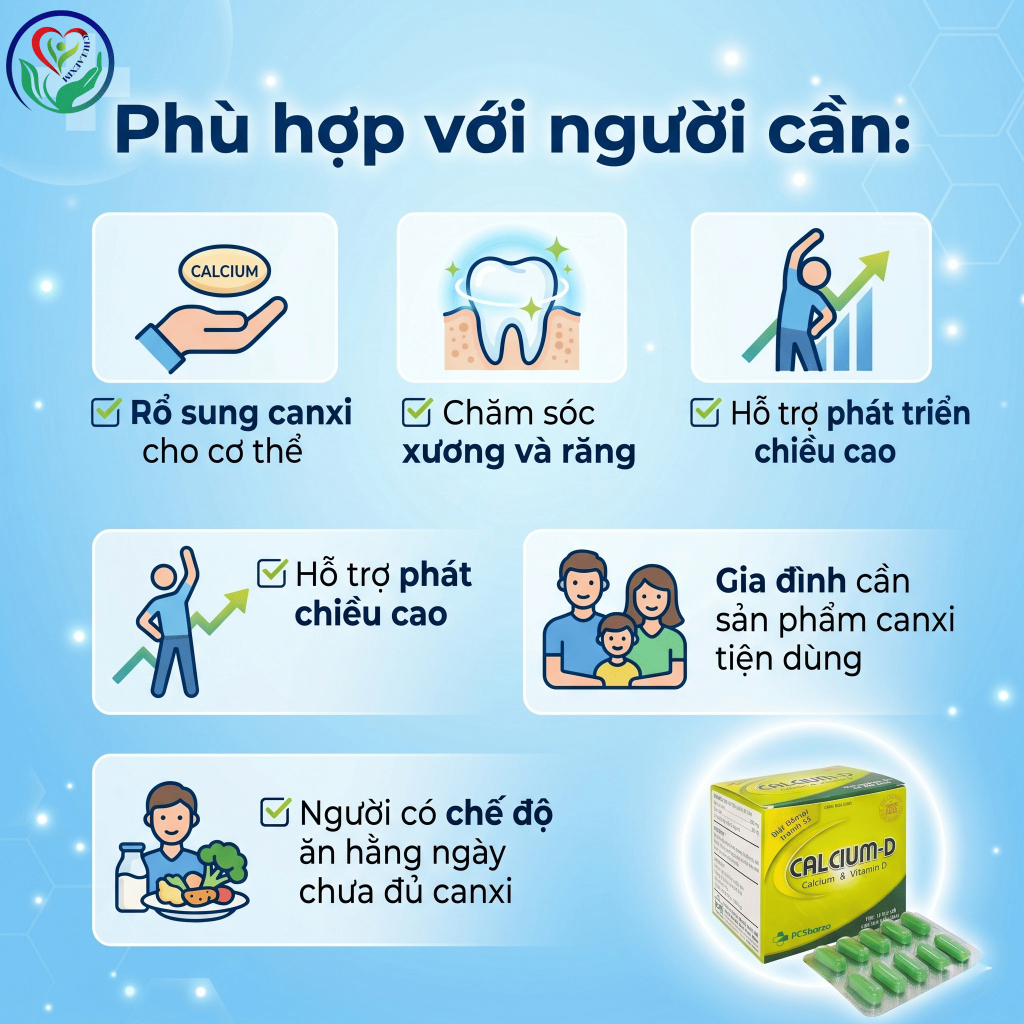 Viên uống Calcium-D PP.Pharco 100 viên bổ sung Canxi D3 hỗ trợ xương răng chắc khỏe