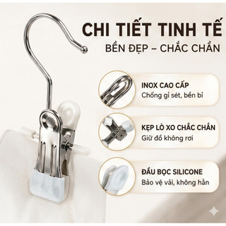 [ Combo 10] Kẹp Treo Quần Áo Inox Chống Gió Cao Cấp - Kẹp Chăn Mền, Mũ Nón,Tất Vớ,Chống Rơi Tiết Kiệm Không GianTiện Ích