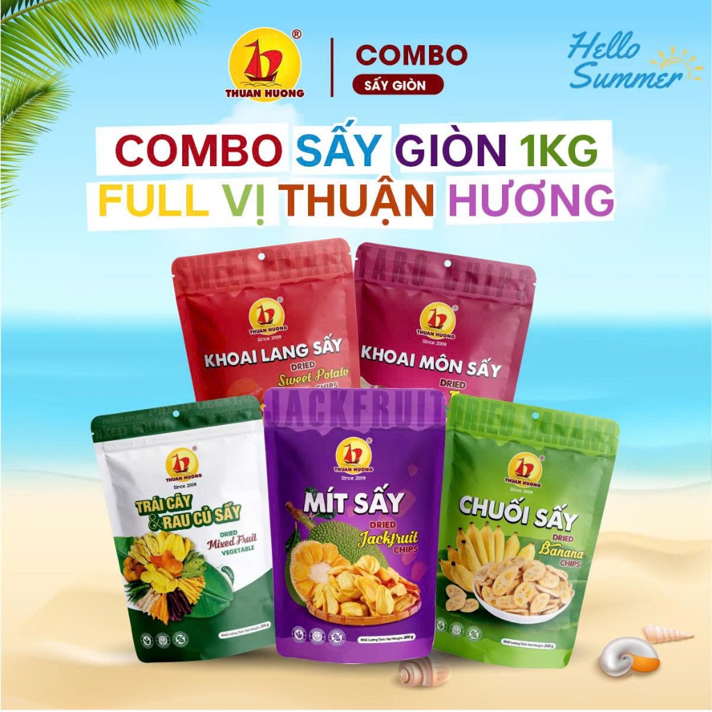 Combo 1kg Thuận Hương - Mít sấy 200g, Rau củ 200g, Chuối sấy 200g, Khoai môn sấy 200g, Khoai lang 200g