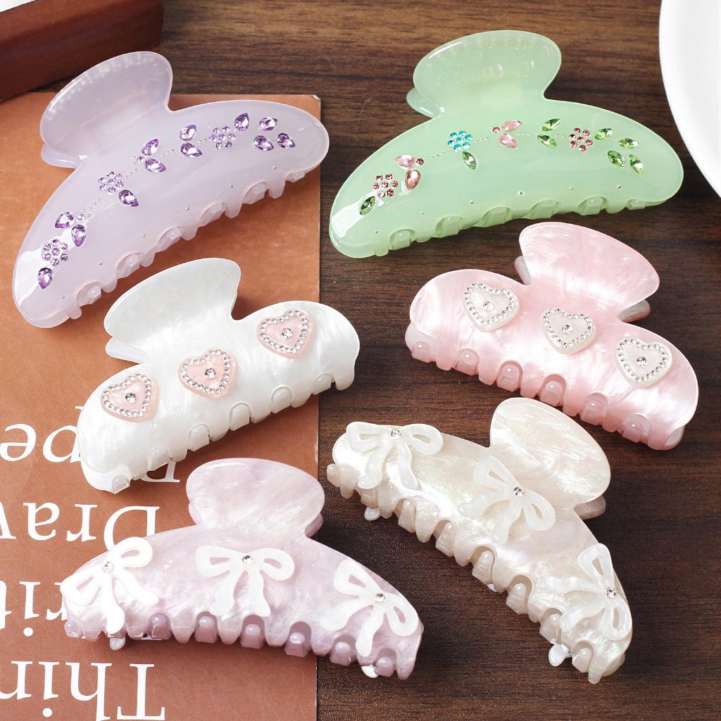 Kẹp Tóc Nữ Càng Cua Đính Đá & Charm Nơ, Trái Tim Tiểu Thư – Phụ Kiện Tóc Nữ Ngọt Ngào, Đài Các