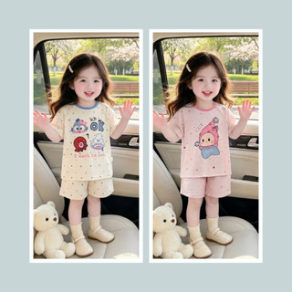 Đồ Bộ Trẻ Em Mùa Hè - Bộ Cộc Tay Bé Gái Chất Thun Cotton Thoáng Mát Họa Tiết Dễ Thương Size 9-25kg