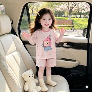 Đồ Bộ Trẻ Em Mùa Hè - Bộ Cộc Tay Bé Gái Chất Thun Cotton Thoáng Mát Họa Tiết Dễ Thương Size 9-25kg