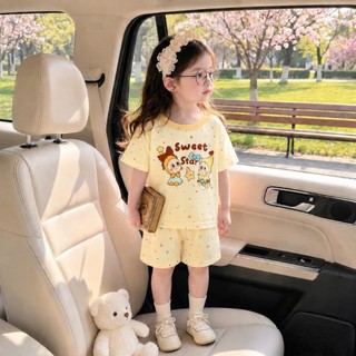Đồ Bộ Trẻ Em Mùa Hè - Bộ Cộc Tay Bé Gái Chất Thun Cotton Thoáng Mát Họa Tiết Dễ Thương Size 9-25kg