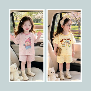 Đồ Bộ Trẻ Em Mùa Hè - Bộ Cộc Tay Bé Gái Chất Thun Cotton Thoáng Mát Họa Tiết Dễ Thương Size 9-25kg