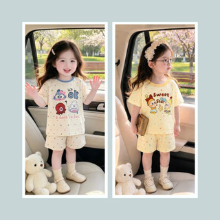Đồ Bộ Trẻ Em Mùa Hè - Bộ Cộc Tay Bé Gái Chất Thun Cotton Thoáng Mát Họa Tiết Dễ Thương Size 9-25kg