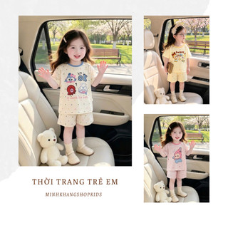 Đồ Bộ Trẻ Em Mùa Hè - Bộ Cộc Tay Bé Gái Chất Thun Cotton Thoáng Mát Họa Tiết Dễ Thương Size 9-25kg