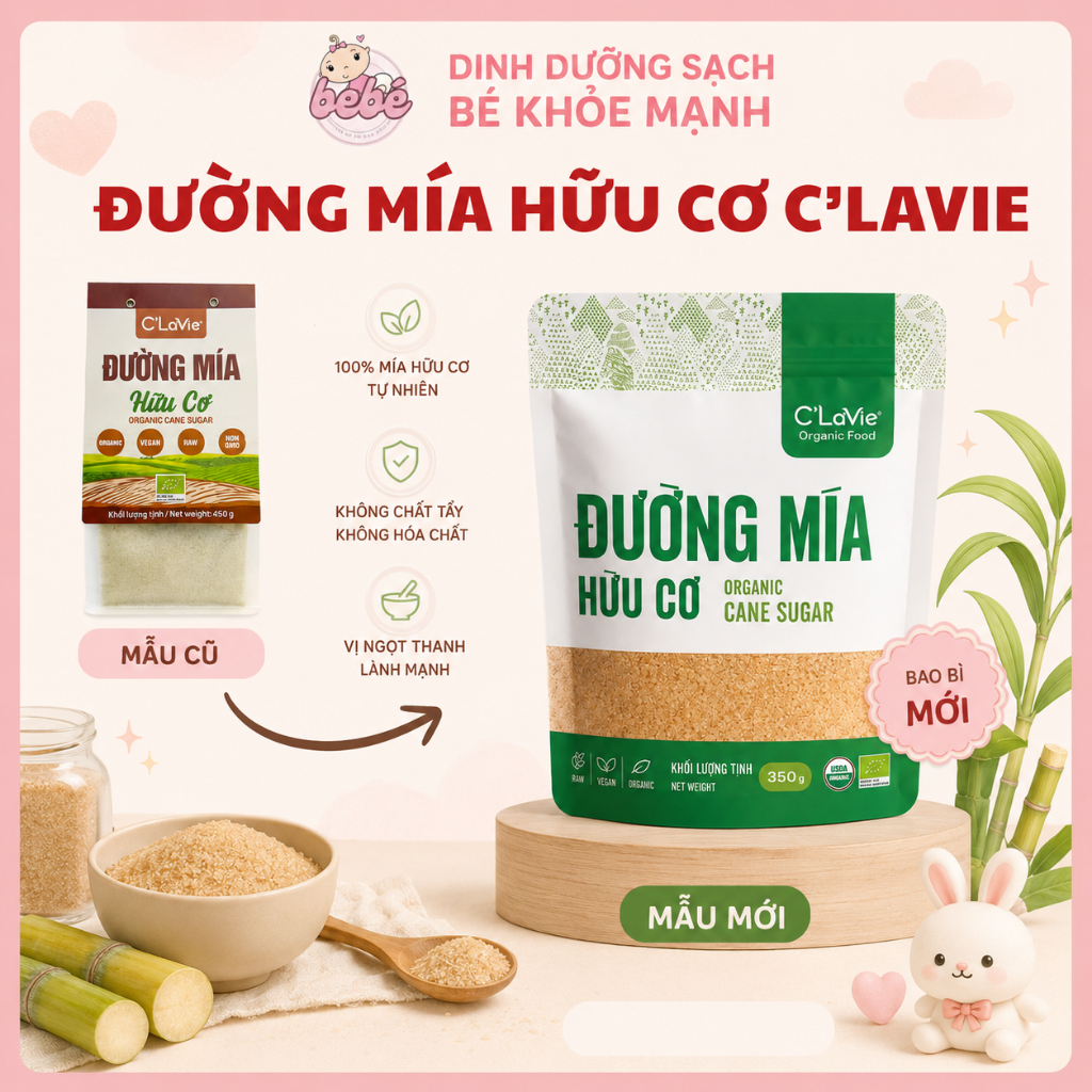 Đường Mía Hữu Cơ C'LaVie 450g - Đường Thô Organic Không Tinh Chế, Làm Bánh Pha Chế