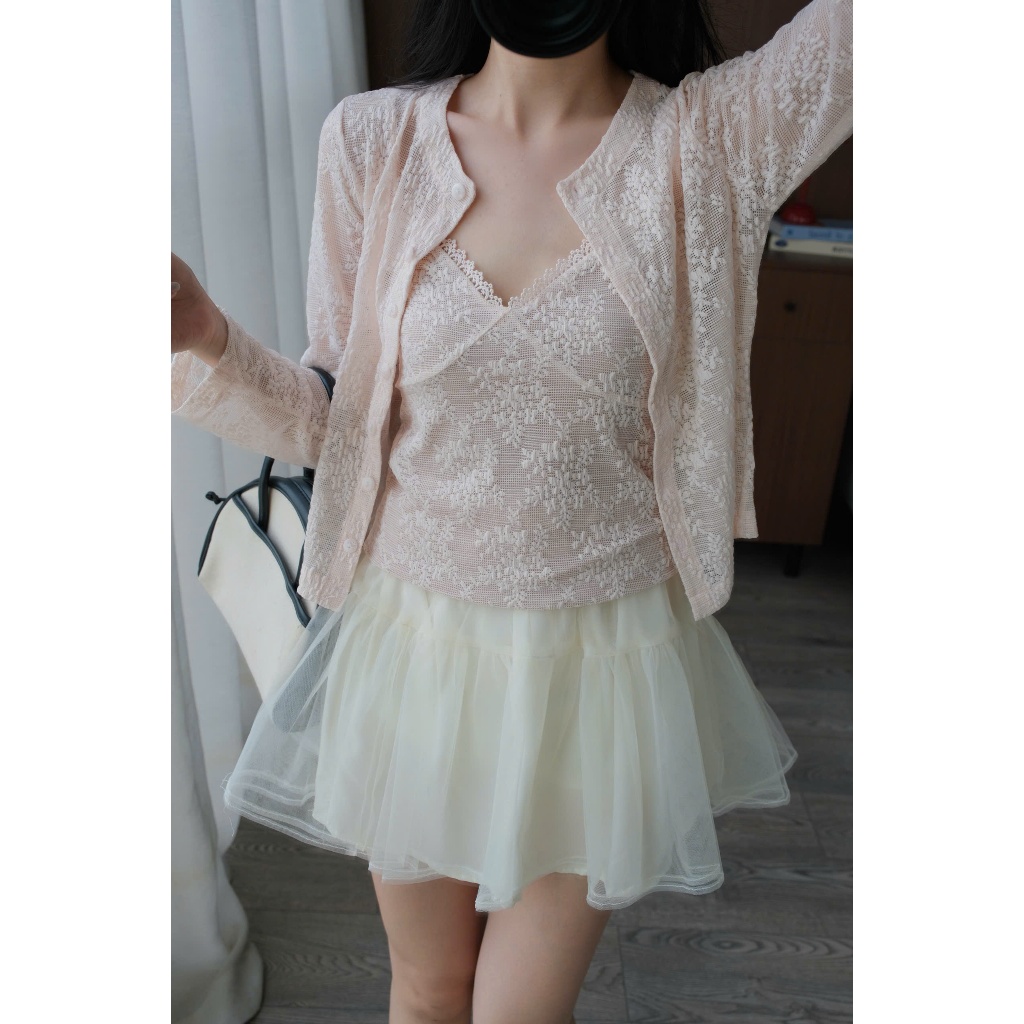 Hàng Loại 1 có size | Nina Set (TSW) Set hoạ tiết ren hoa áo 2 dây kèm áo cardigan Nữ the.sweaterweather