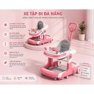 Xe Tập Đi Chữ U cao cấp CHỐNG LẬT cho bé , có kèm đầy đủ bàn ăn và cán đẩy ( có tặng kèm lót chân )