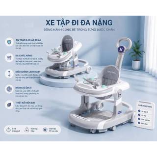 Xe Tập Đi Chữ U cao cấp CHỐNG LẬT cho bé , có kèm đầy đủ bàn ăn và cán đẩy ( có tặng kèm lót chân )