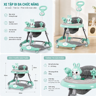 Xe Tròn Tập Đi cho bé hình thỏ đáng yêu có nhạc có đèn kiêm bàn ăn dặm