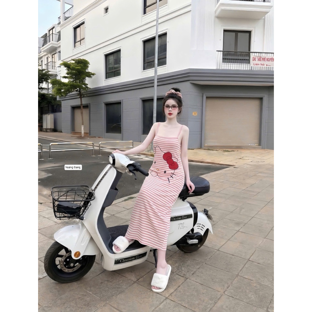 Váy 2 dây kẻ xuông in hình kute