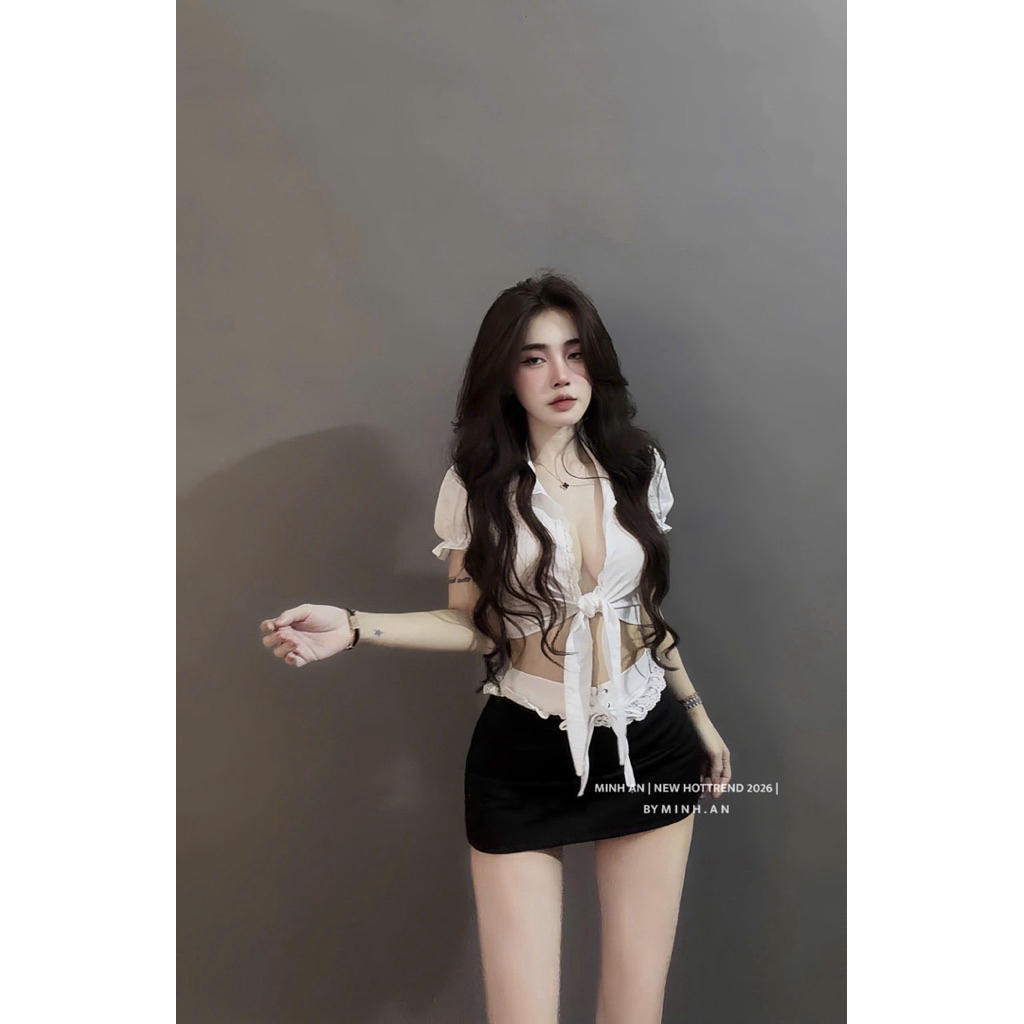 Sét áo buộc mix chân ôm viền ren SM