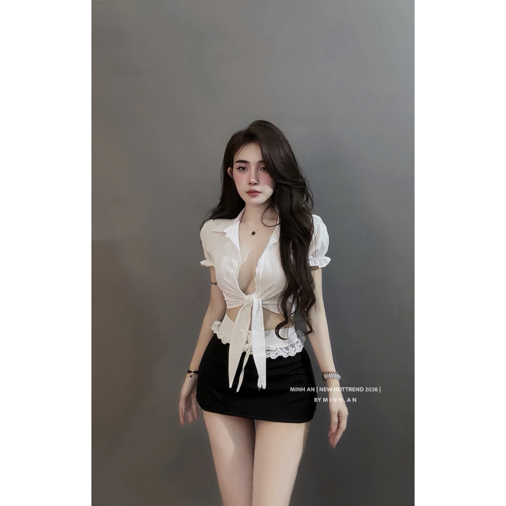 Sét áo buộc mix chân ôm viền ren SM