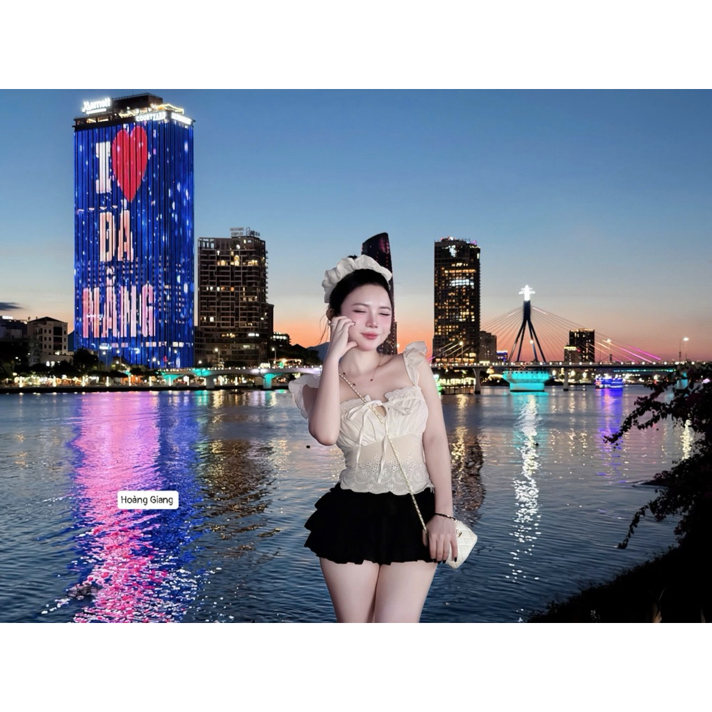 Set áo thô cánh tiên chân váy tầng kèm dây buộc tóc