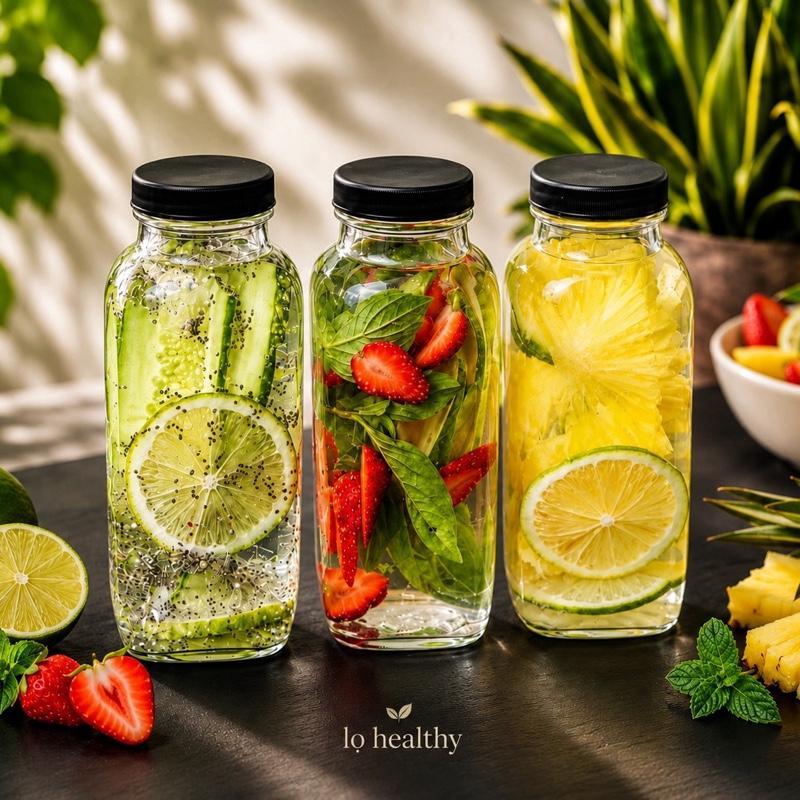 Bộ 3 Chai Thủy Tinh 350ml Nắp Đen Miệng Rộng Đựng Sữa Hạt Nước Ép Tiện Lợi Mang Đi