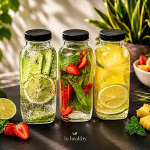 Bộ 3 Chai Thủy Tinh 350ml Nắp Đen Miệng Rộng Đựng Sữa Hạt Nước Ép Tiện Lợi Mang Đi