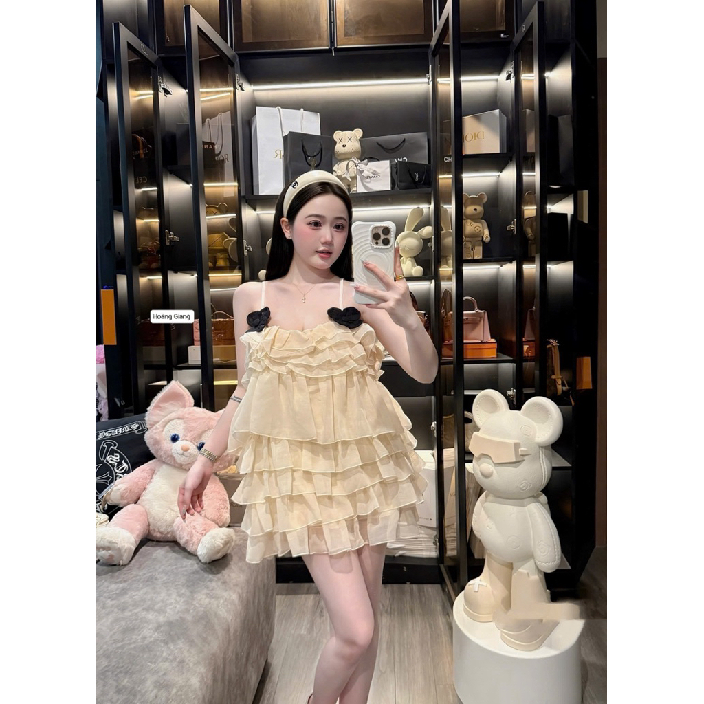 Váy 2 dây tơ tầng đính hoa tiểu thư