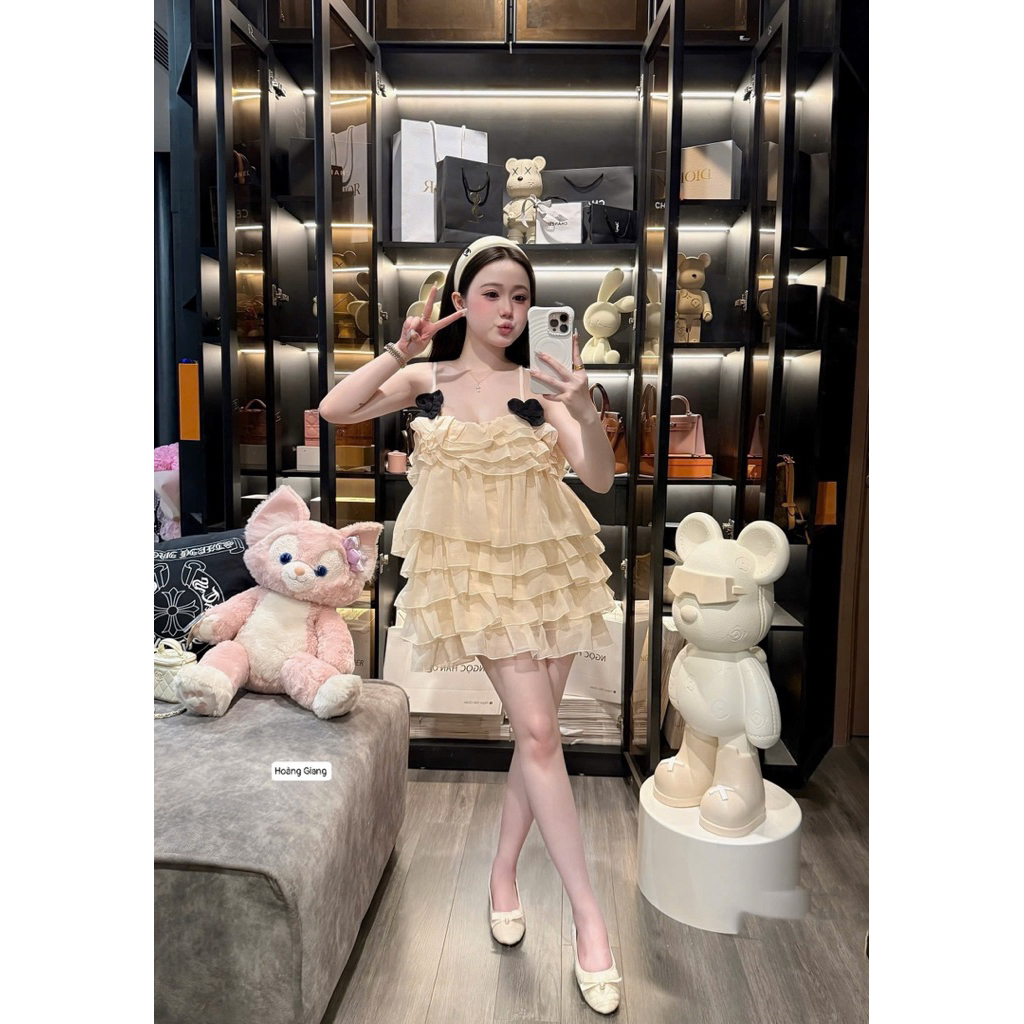 Váy 2 dây tơ tầng đính hoa tiểu thư