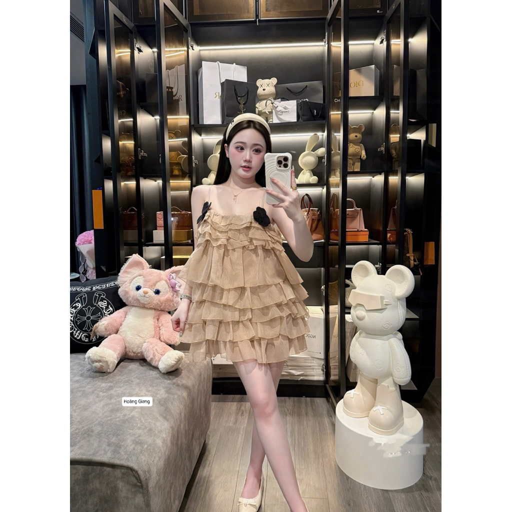 Váy 2 dây tơ tầng đính hoa tiểu thư