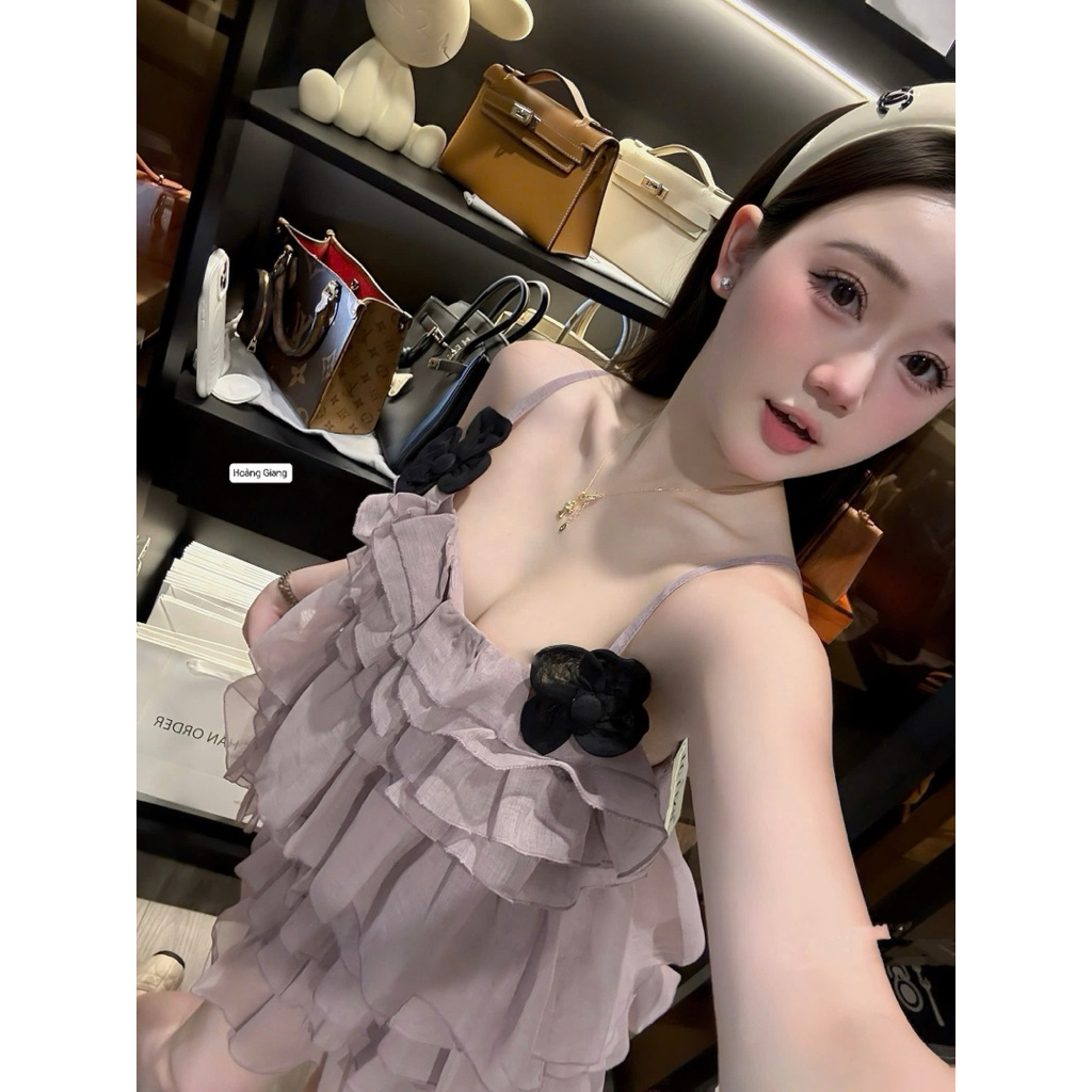 Váy 2 dây tơ tầng đính hoa tiểu thư