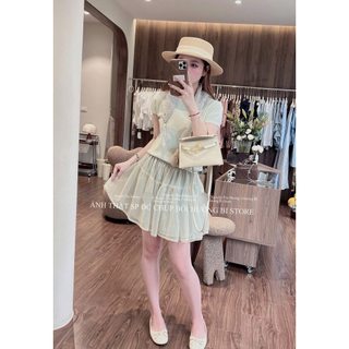 Áo len mềm mỏng khăn họa tiết cộc tay