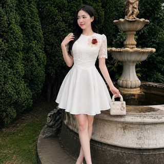 Váy ren hoa tiểu thư xoè đính hoa cài nhẹ nhàng nữ tính ND8