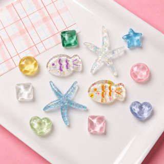 [ĐỘC QUYỀN] Set Charm Đại Dương Resin Cầu Vồng Kawaii Cao Cấp, Bộ 12 Charm Sao Biển, Cá Nhỏ, Trái Tim Trong Suốt Cute