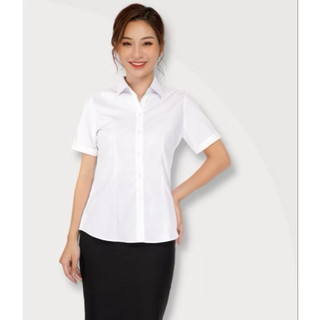 Áo sơ mi nữ ngắn tay dáng ôm giấu nút công sở không nhăn mịn mát vải dày không lộ nội y