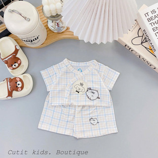Bộ Cộc Tay Bé Trai, Bé Gái từ 0-9 tháng hoạ tiết Caro chất liệu Petit mềm mại