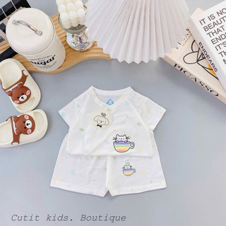 Bộ Cộc Tay Bé Trai, Bé Gái từ 0-9 tháng hoạ tiết Caro chất liệu Petit mềm mại