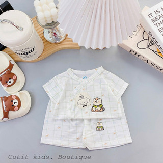 Bộ Cộc Tay Bé Trai, Bé Gái từ 0-9 tháng hoạ tiết Caro chất liệu Petit mềm mại