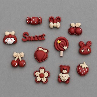 Set 12 Sticker/ Charm gắn dép đáng yêu màu đậu đỏ