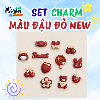 Set Charm Đậu Đỏ  New Sweet Bunny Kawaii Cao Cấp Bộ 12 Charm Thỏ Gấu Dâu Tây Kẹo Ngọt Tông Đỏ Đậu Dễ Thương  mã NEW 2026