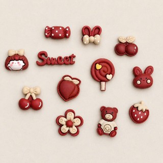 Set 12 Sticker/ Charm gắn dép đáng yêu màu đậu đỏ
