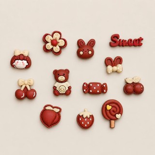 Set 12 Sticker/ Charm gắn dép đáng yêu màu đậu đỏ