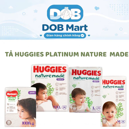 Tã Dán/Quần Huggies Platinum Nature Made NB60/S82/M58/L44/XL38/XXL26/XXXL28 DOB
