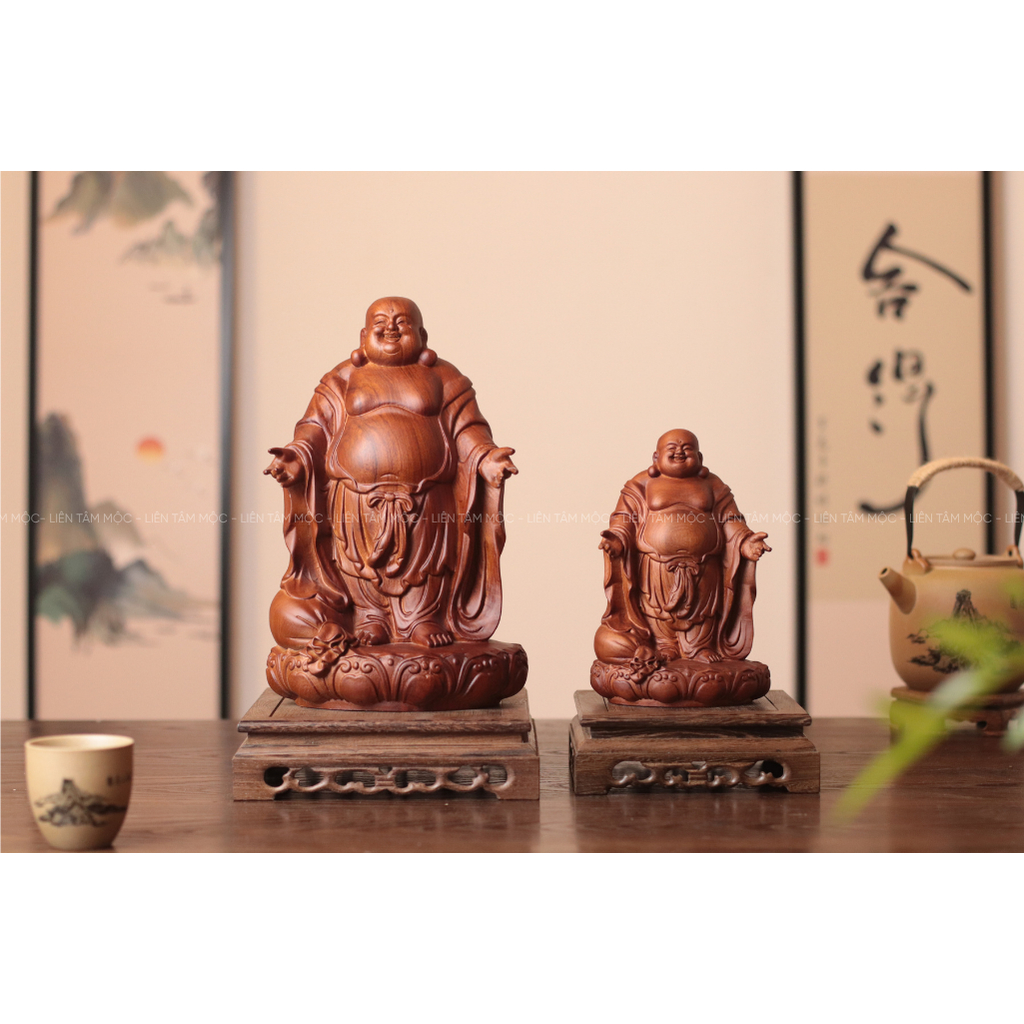 Tượng Phật Di Lặc Dang Tay, Gỗ Hương Cao 20/30cm, Chạm Khắc Thủ Công, Trang Trí Bàn Làm Việc Phong Thủy, ChiêuTài Lộc