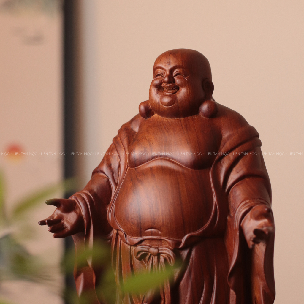 Tượng Phật Di Lặc Dang Tay, Gỗ Hương Cao 20/30cm, Chạm Khắc Thủ Công, Trang Trí Bàn Làm Việc Phong Thủy, ChiêuTài Lộc