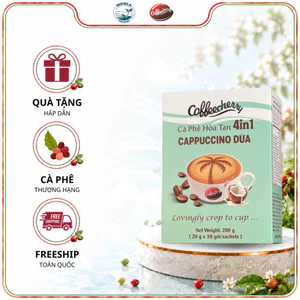 Cà Phê Cappuccino Hòa Tan - vị dừa tự nhiên 4in1 hộp giấy tiện lợi 200gr/10 gói