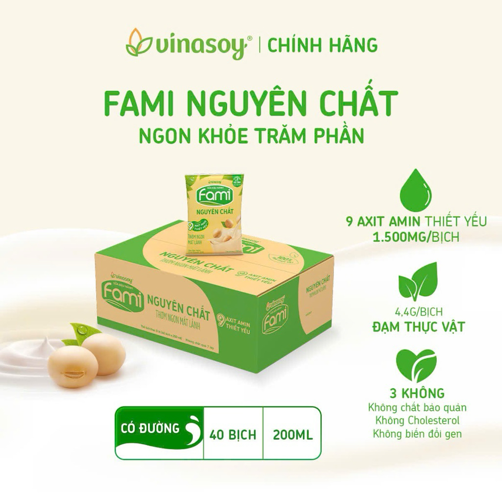 Bịch Fami Canxi nguyên chất ít đường, có đường,Bịch Fami nguyên chất có đường và ít đường