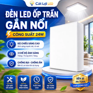 Đèn Ốp Trần LED Gắn Nổi Vuông Trần Viền 24W, 3 Chế Độ Màu Ánh Sáng, Ánh Sáng Đẹp, Tiết Kiệm Điện
