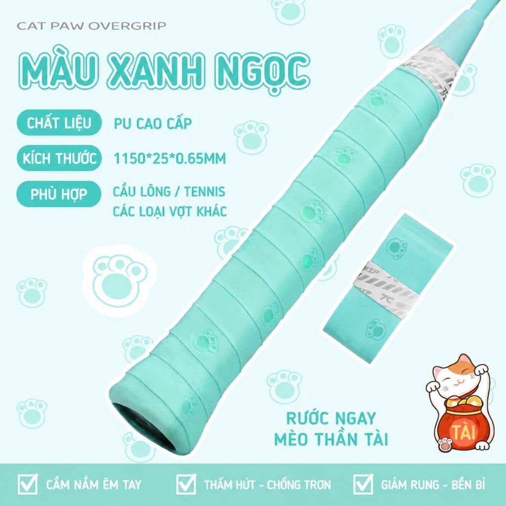 Mua 5 tặng 1 - Mua 10 tặng 2 Quấn Cán Vợt Họa Tiết Chân Mèo PU Cao Cấp Pickleball Cầu Lông Tennis