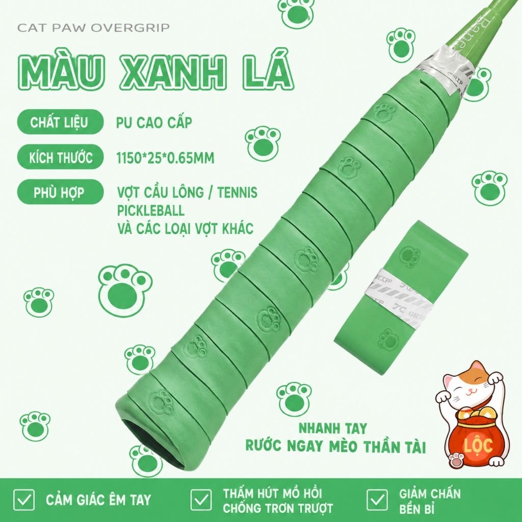 Mua 5 tặng 1 - Mua 10 tặng 2 Quấn Cán Vợt Họa Tiết Chân Mèo PU Cao Cấp Pickleball Cầu Lông Tennis
