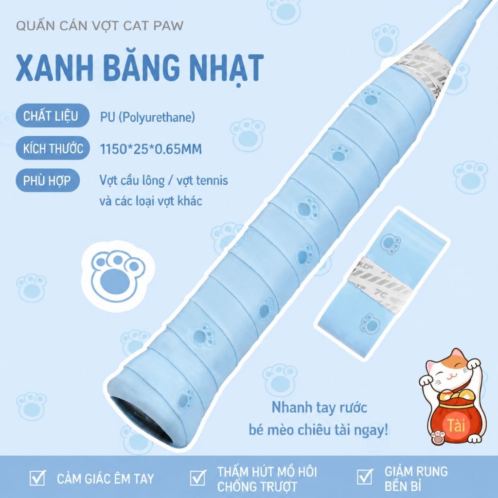 Mua 5 tặng 1 - Mua 10 tặng 2 Quấn Cán Vợt Họa Tiết Chân Mèo PU Cao Cấp Pickleball Cầu Lông Tennis
